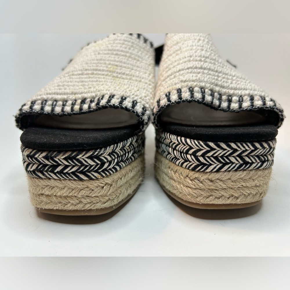 Just Fab Espadrille Woven Black & Cream Open Toe Platform Wedge Size 9 - Picture 8 of 10